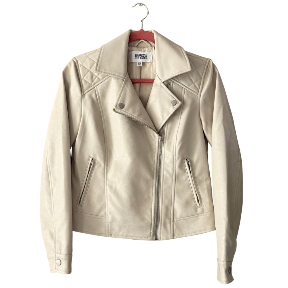 BB Dakota Steve Madden Cream Faux Leather Moto Jacket - Size XS - NWOT